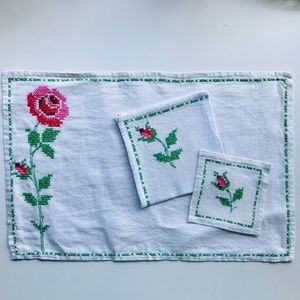 Collection of Vintage Floral Placemats, Napkins, & Coasters